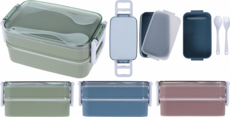 Lunchboks dobbel med bestikk (Innerkartong 6 stk)