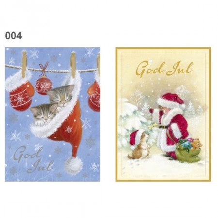 Julekort doble med konvolutt 6 pk. Hund/katt (Innerkartong 12stk)